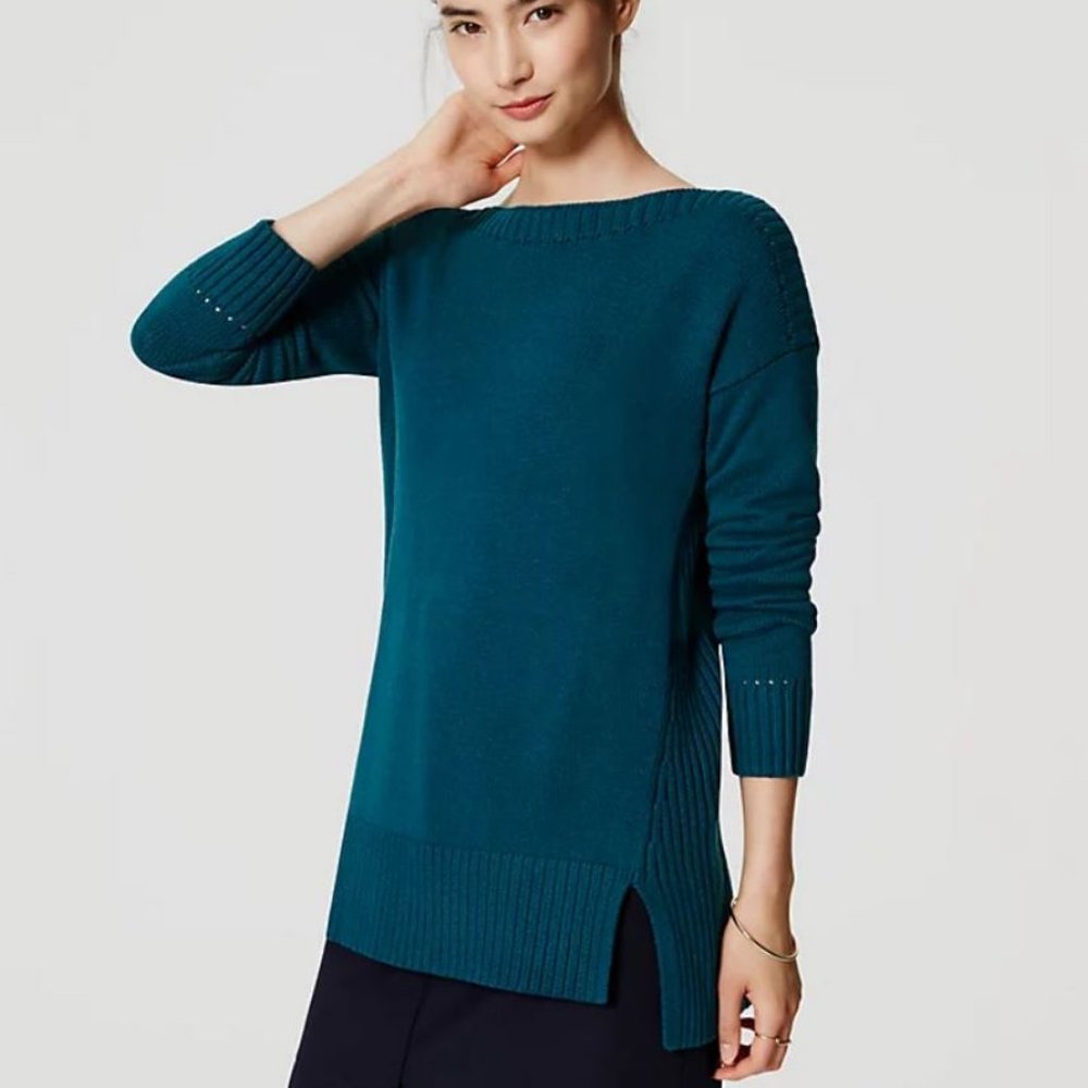 LOFT Dark Red Boatneck Tunic Sweater